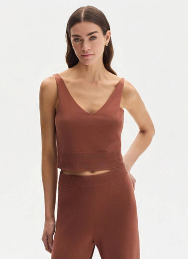 Tarçın Rengi Pamuk İpek Karışımlı Triko Üst