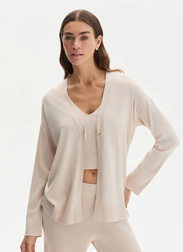 Pamuk İpek Karışımlı Naturel Triko Hırka