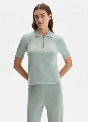 Pamuk İpek Karışımlı Kil Yeşili Triko Üst