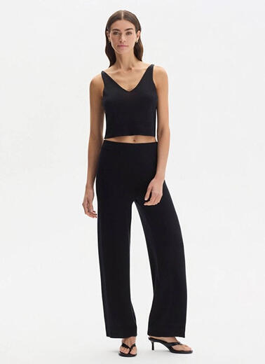 Pamuk İpek Karışımlı Siyah Triko Pantolon