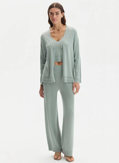 Pamuk İpek Karışımlı Kil Yeşili Triko Hırka