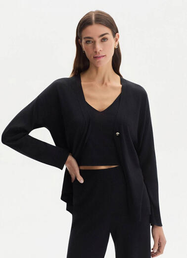 Pamuk İpek Karışımlı Siyah Triko Hırka