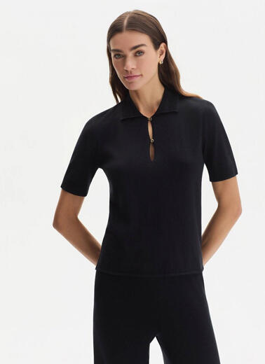Pamuk İpek Karışımlı Siyah Triko Üst