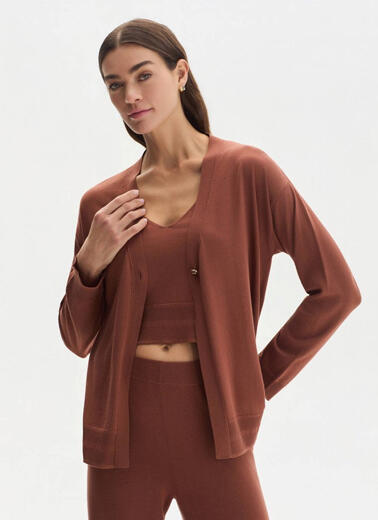 Pamuk İpek Karışımlı Tarçın Rengi Triko Hırka