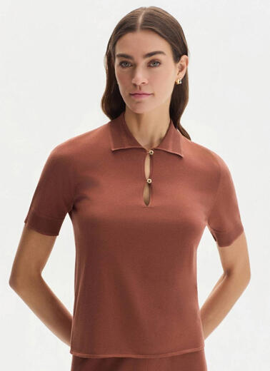 Pamuk İpek Karışımlı Tarçın Rengi Triko Üst