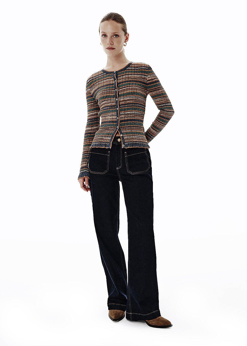 Ajour Knit Blue-Green Color Gradient Top - 2