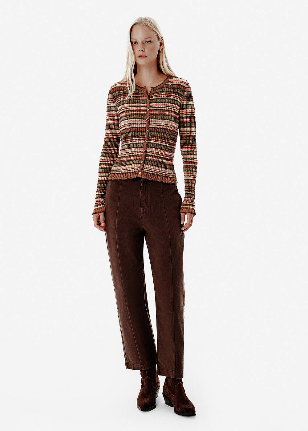 Ajour Knit Brown-Green Color Gradient Cardigan - 2