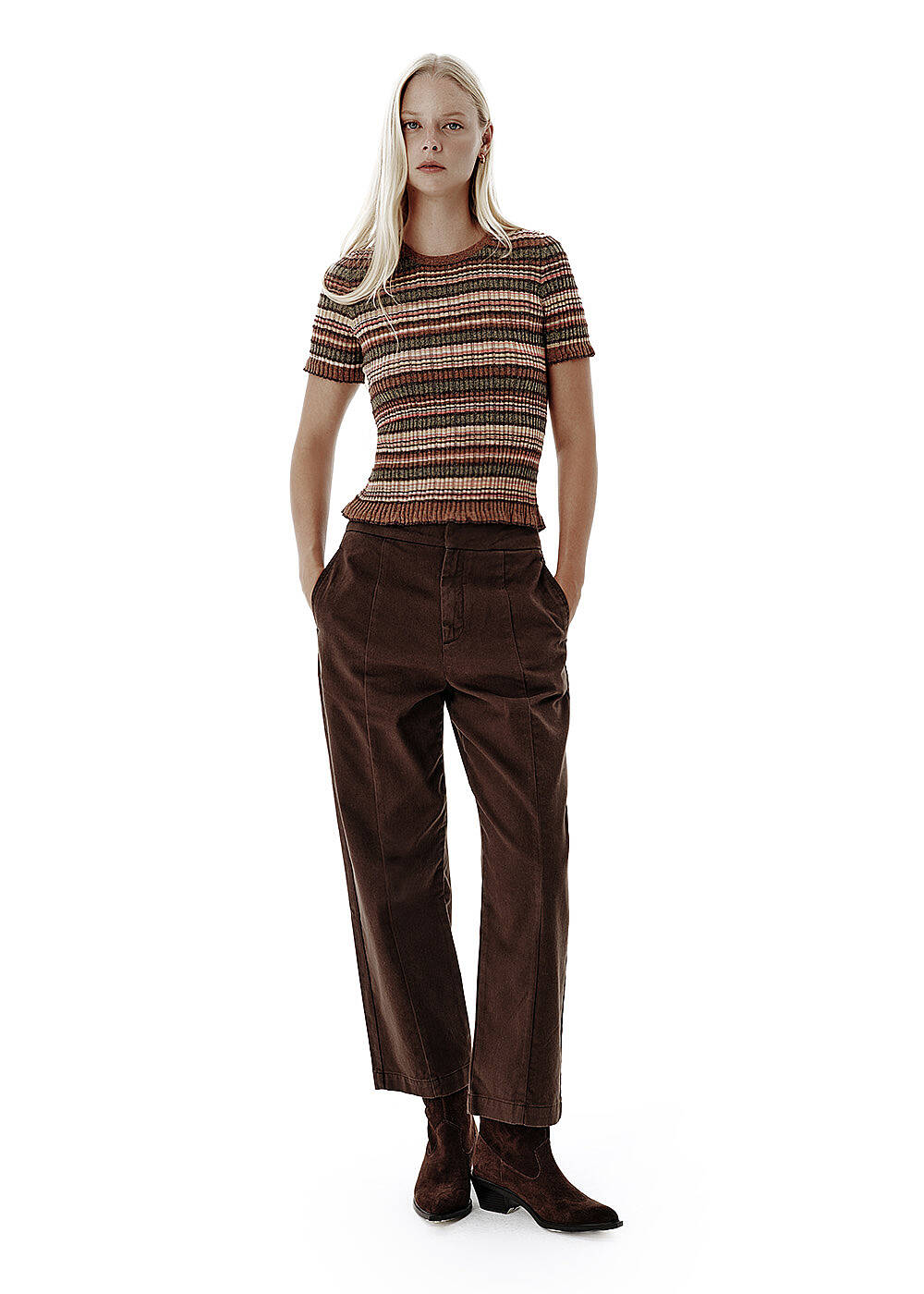 Ajour Knit Brown-Green Color Gradient Top - 2