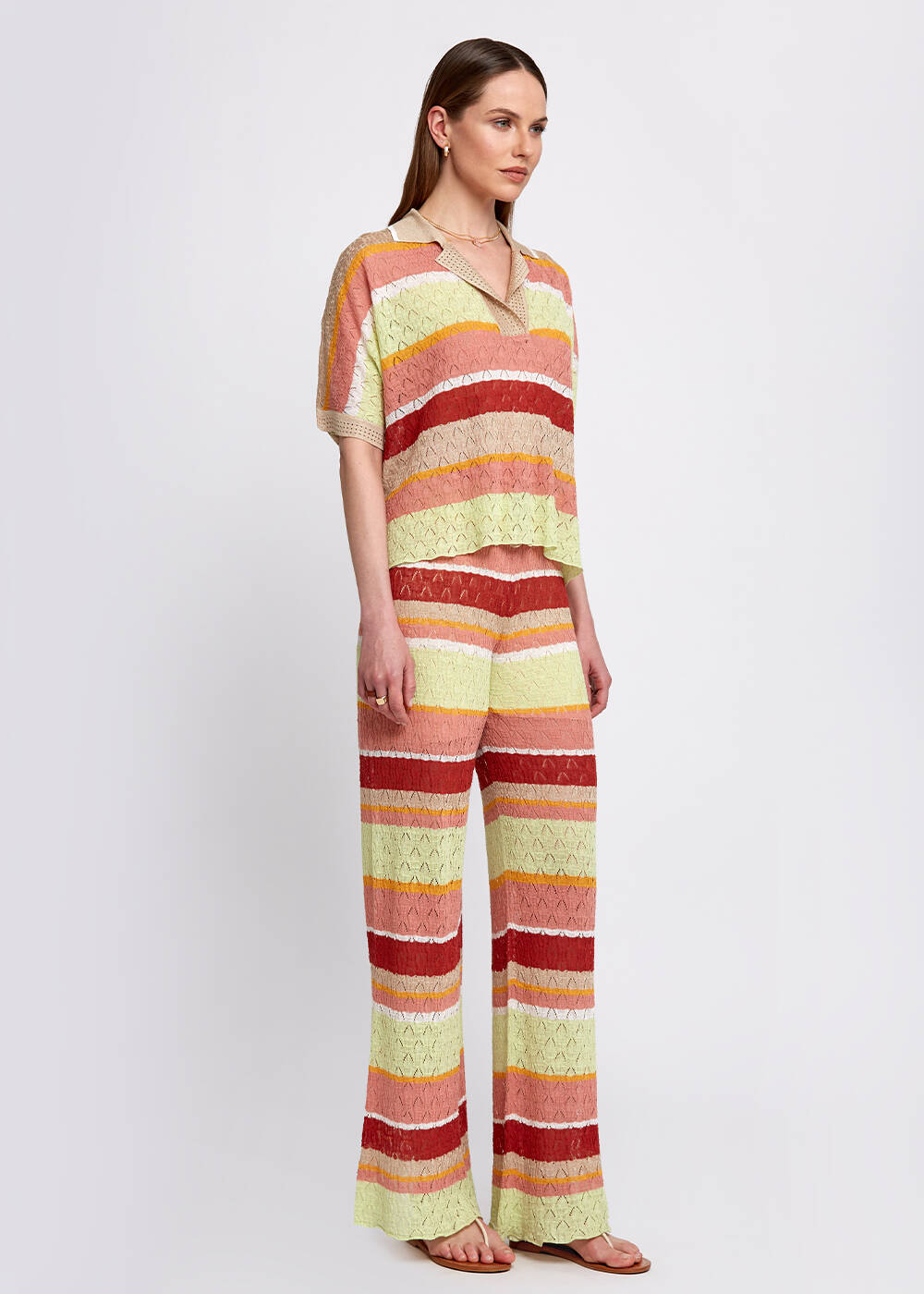 Ajur Detaylı Çizgili Triko Pantolon - 2