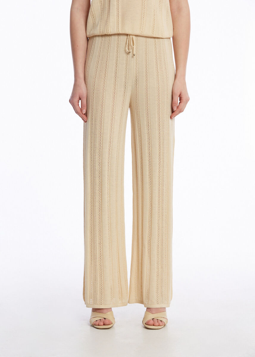Ajur Örgü Bej Triko Pantolon - KNITSS