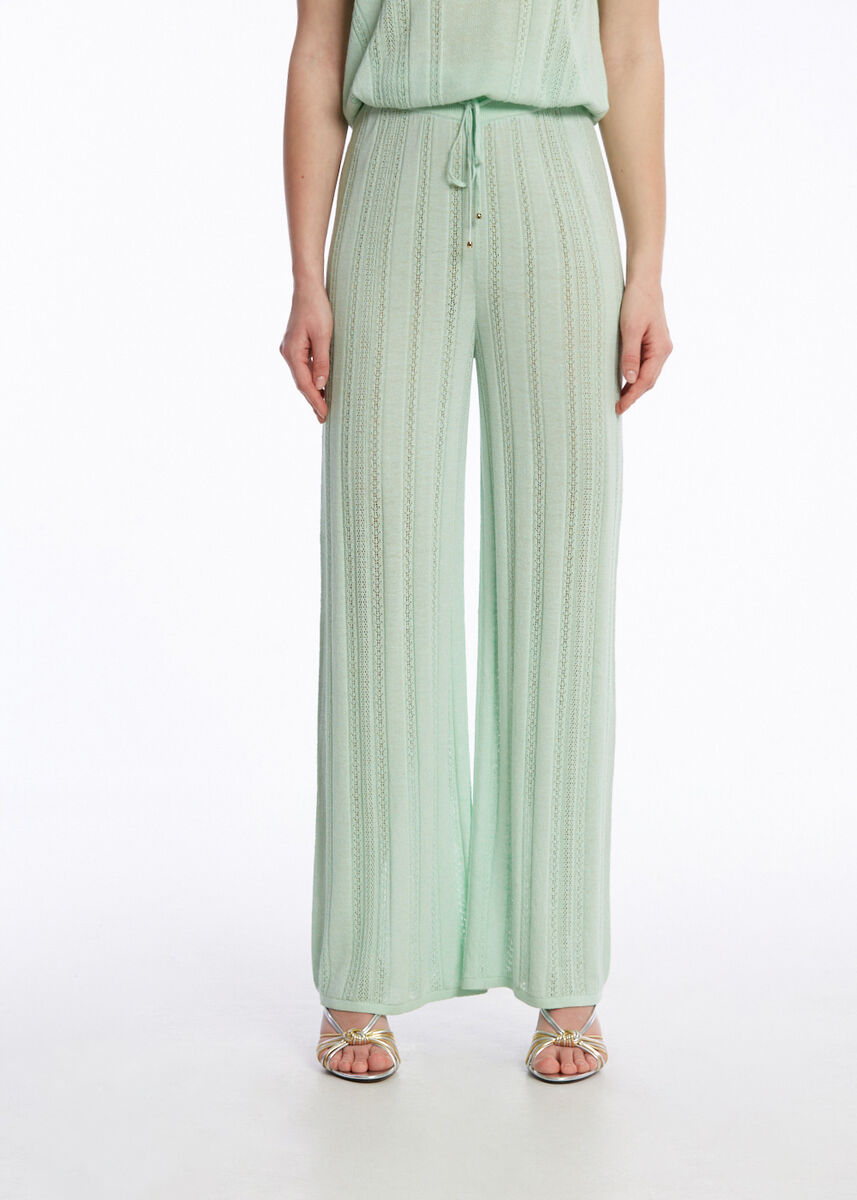 Ajur Örgü Mint Yeşili Triko Pantolon - KNITSS