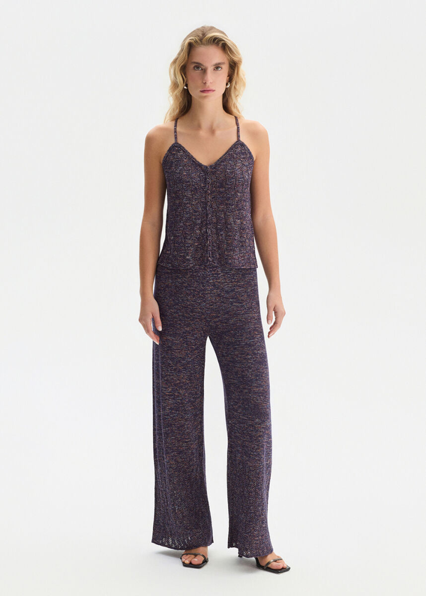 Ajur Örgü Mor Triko Pantolon - KNITSS