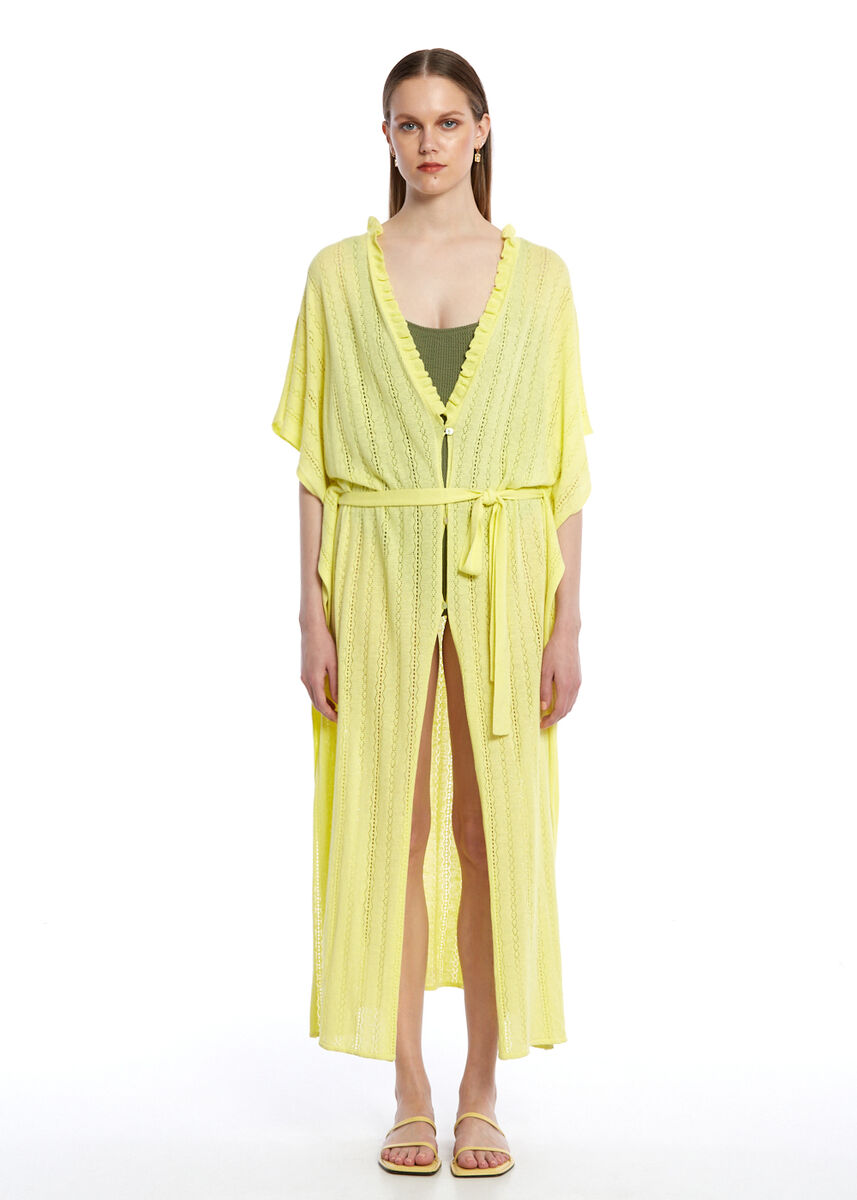 Ajur Örgü Sarı Triko Kaftan - KNITSS