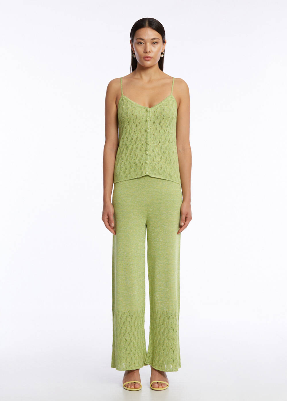 Ajur Örgü Yeşil Triko Pantolon - 2
