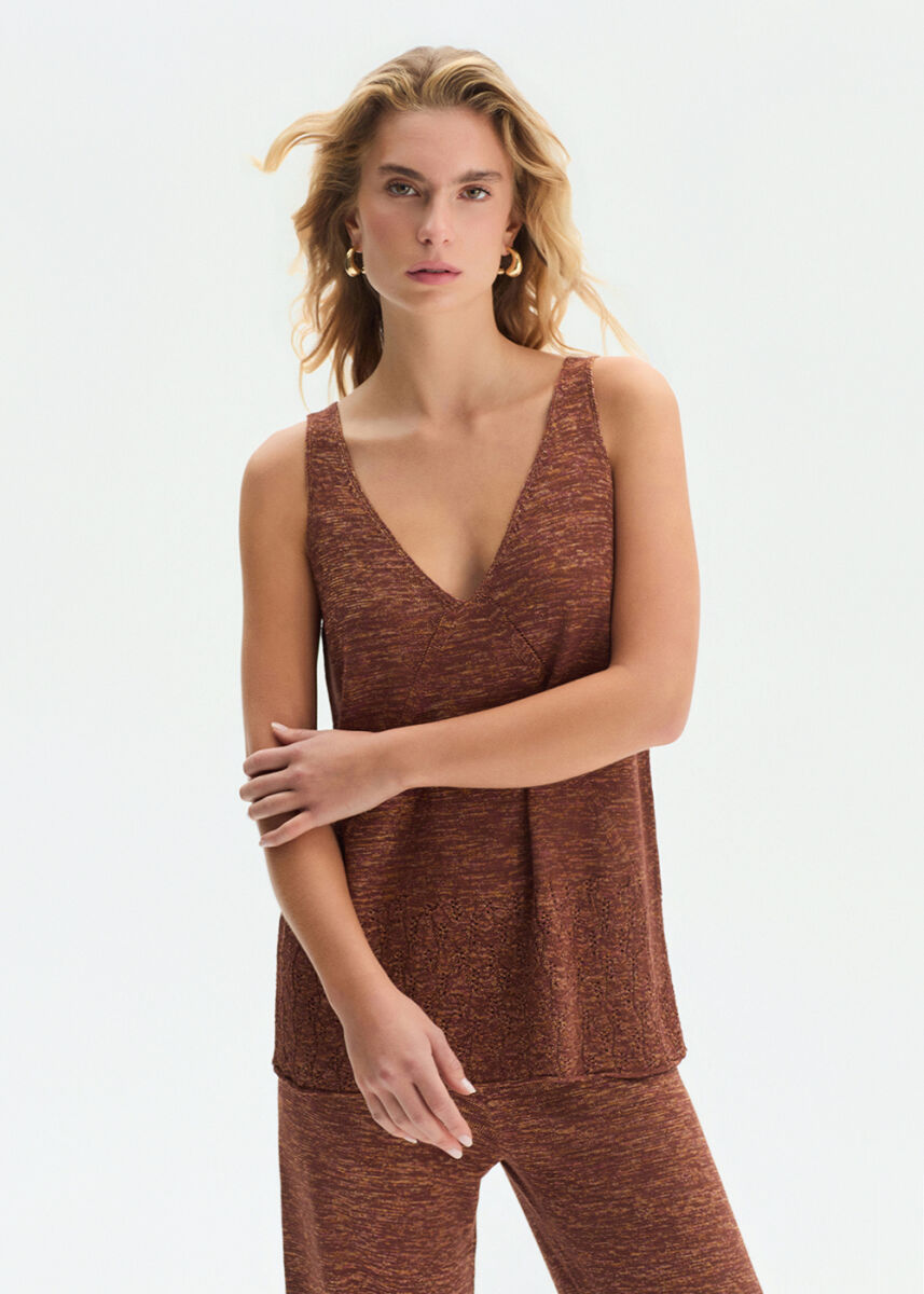 Ajur Örgülü Bronz Triko Üst - KNITSS