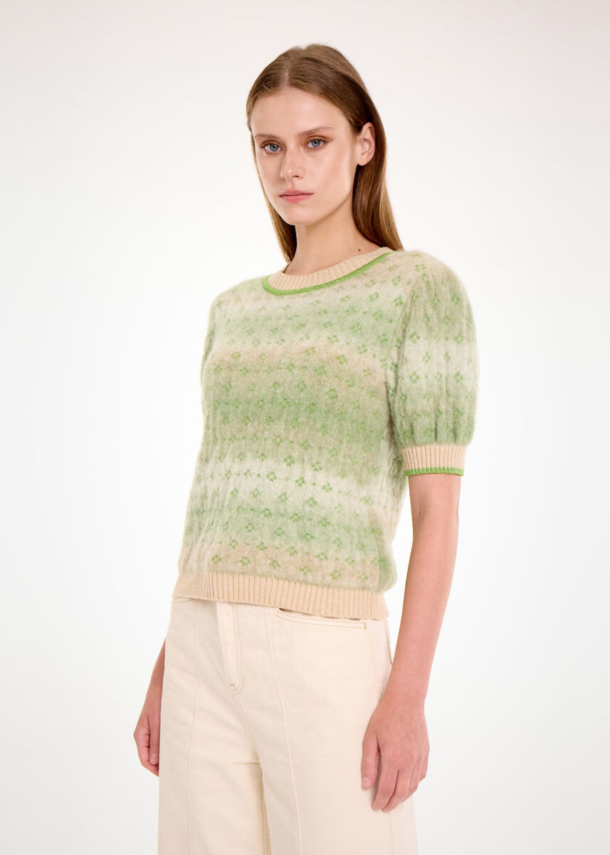 Alpaca Blend Teal Degrade Knit Top | Knitss