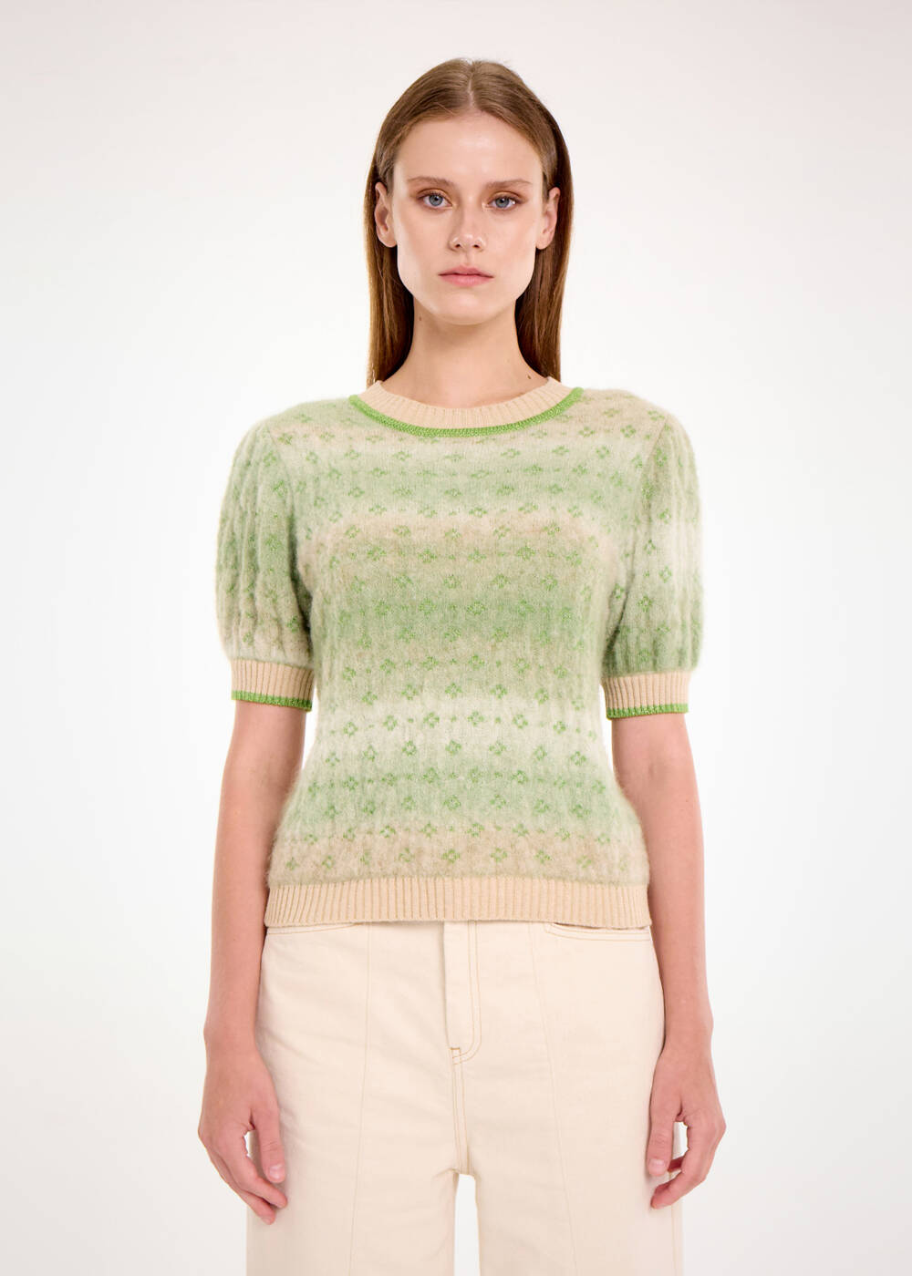 ALPACA BLEND TEAL DEGRADE KNIT TOP - 1