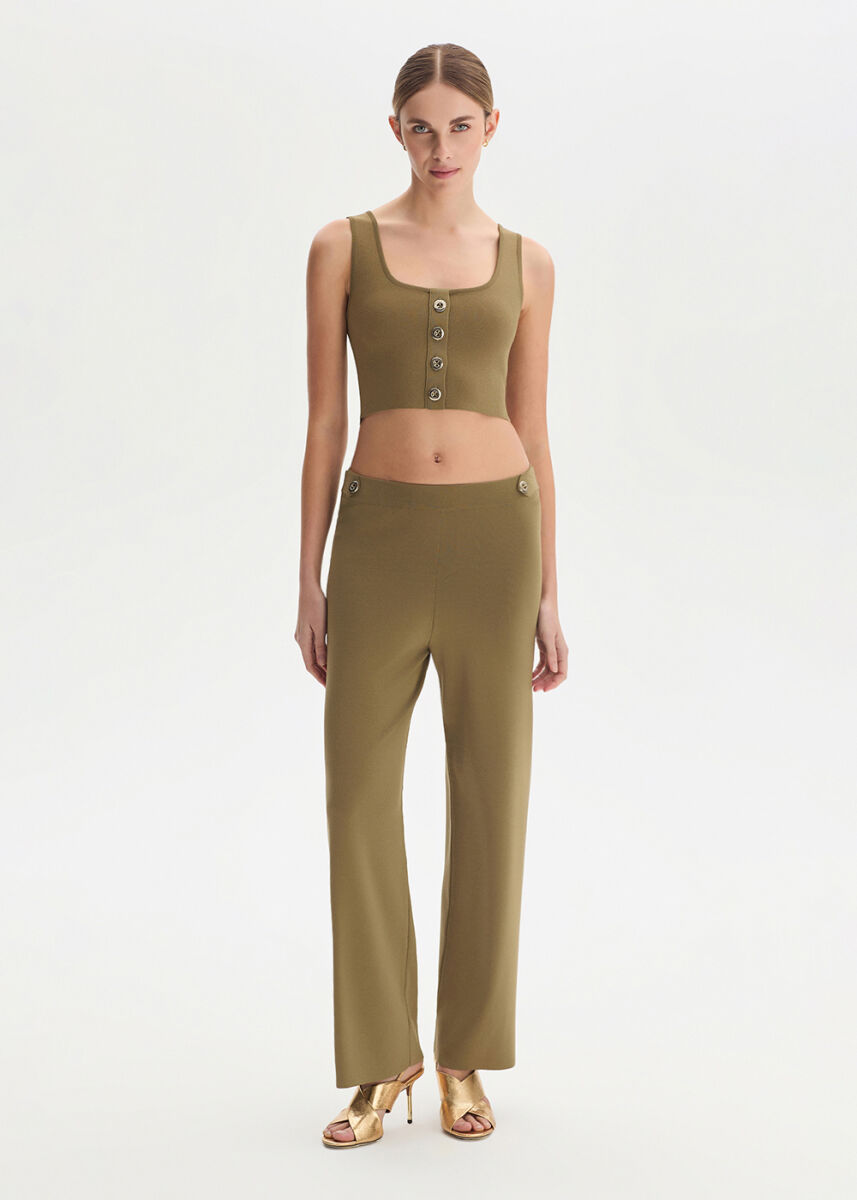 Apolet Detaylı Haki Triko Pantolon - KNITSS