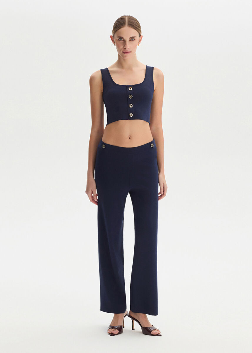 Apolet Detaylı Lacivert Triko Pantolon - KNITSS