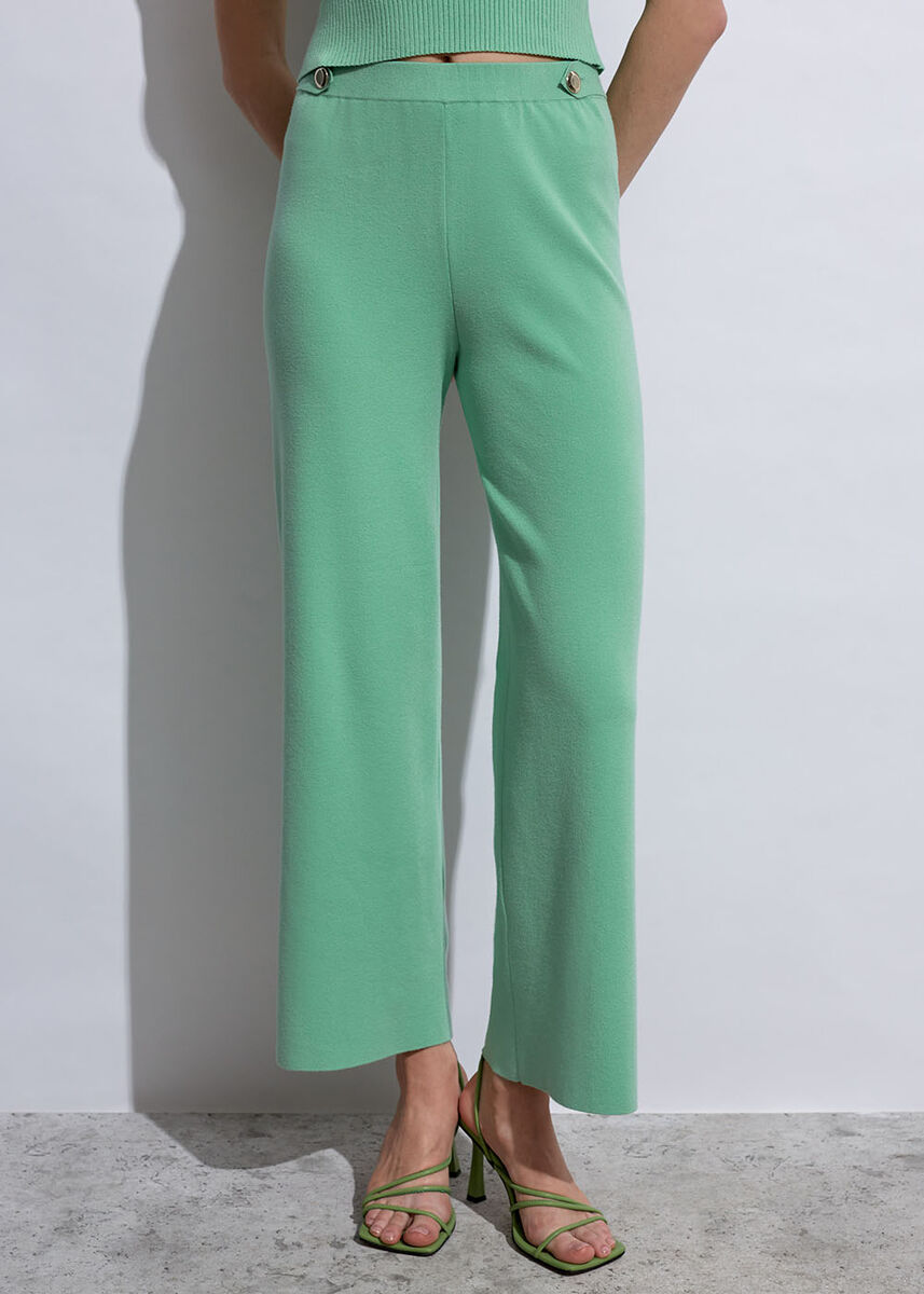 Apolet Detaylı Yeşil Triko Pantolon - KNITSS