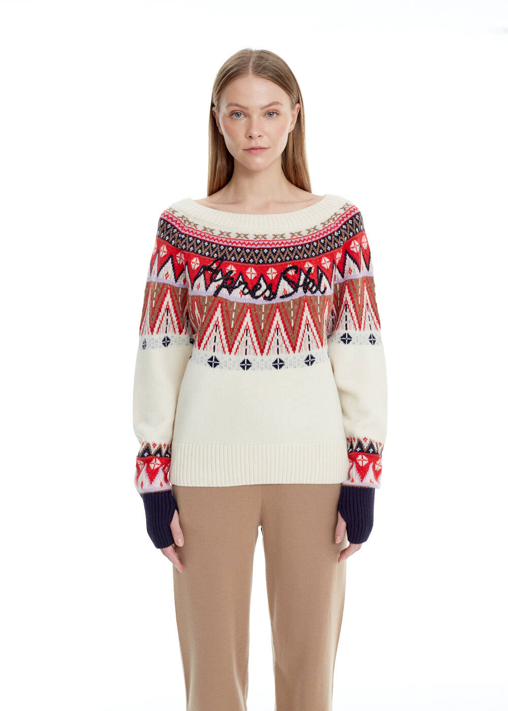 APRES SKI EMBROIDERIED ECRU SWEATER - 1