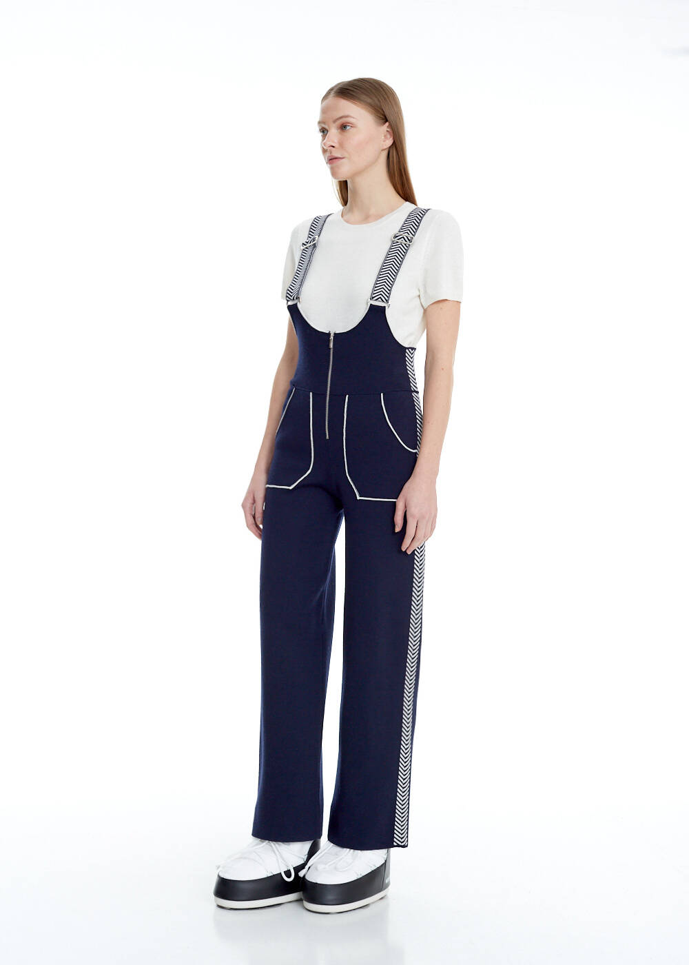 Askılı Extrafine Merino Lacivert Triko Tulum - 2