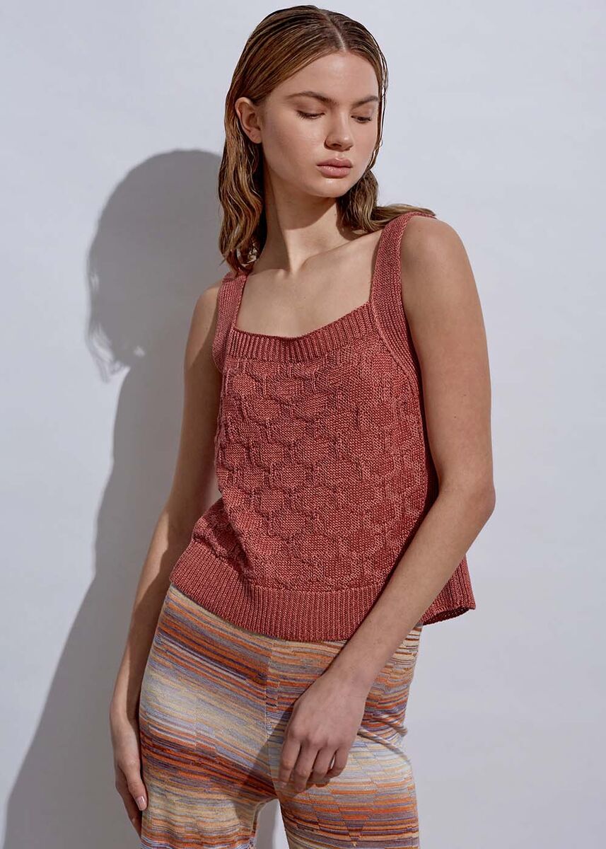 Askılı Keten Pembe Triko Üst - KNITSS