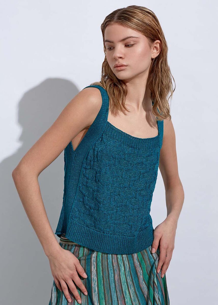 Askılı Keten Yeşil Triko Üst - KNITSS