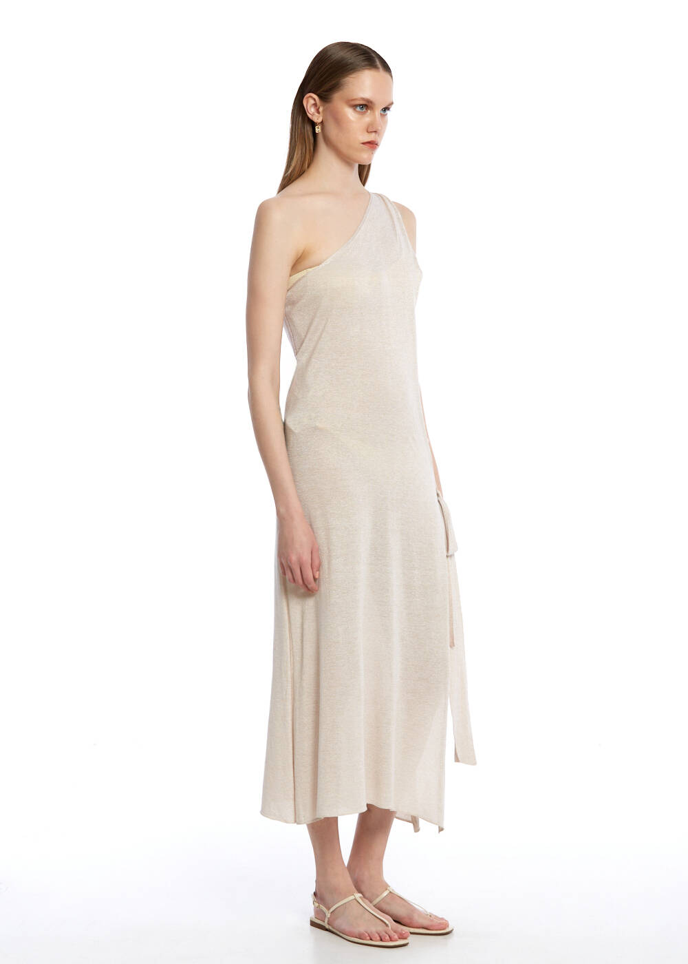 ASYMMETRIC CUT BEIGE KNITWEAR DRESS - 2