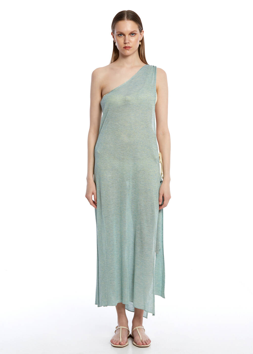 ASYMMETRIC CUT MINT KNITWEAR DRESS - 1