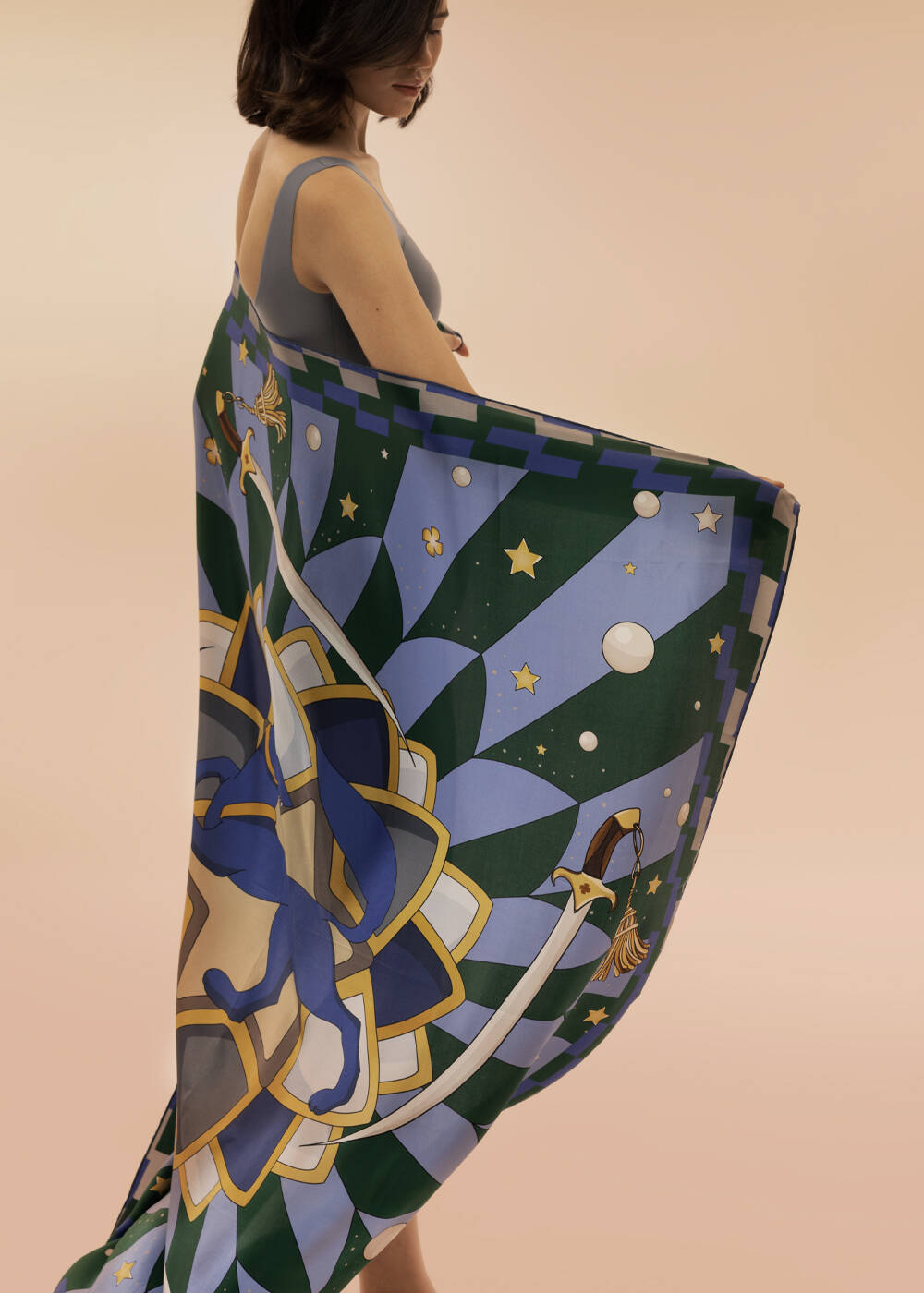 AUTHENTIC PATTERNED PHERAHS LOGO PURE SILK SCARF - 1