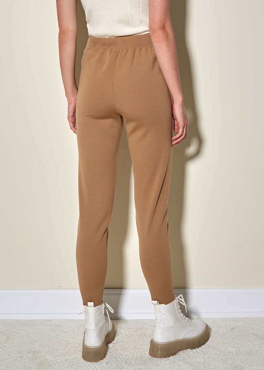 Bağcıklı Saf  Merino Yün Camel Triko Pantolon · 3