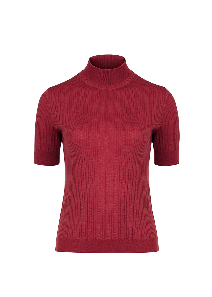 Balıkçı Yaka Merino Yün Kısa Kollu Fuşya Triko Üst · 8