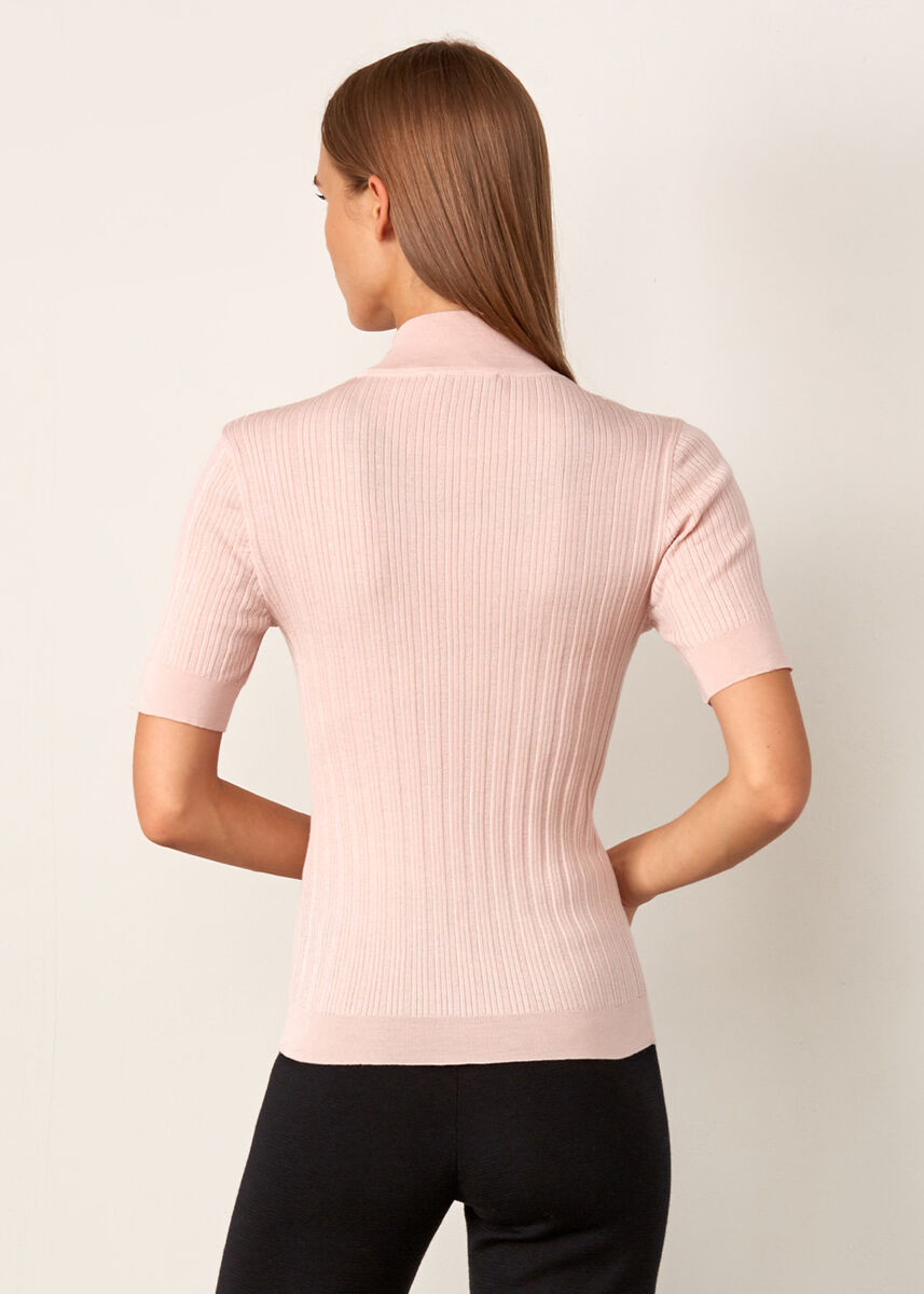 Balıkçı Yaka Merino Yün Kısa Kollu Pembe Triko Üst · 3