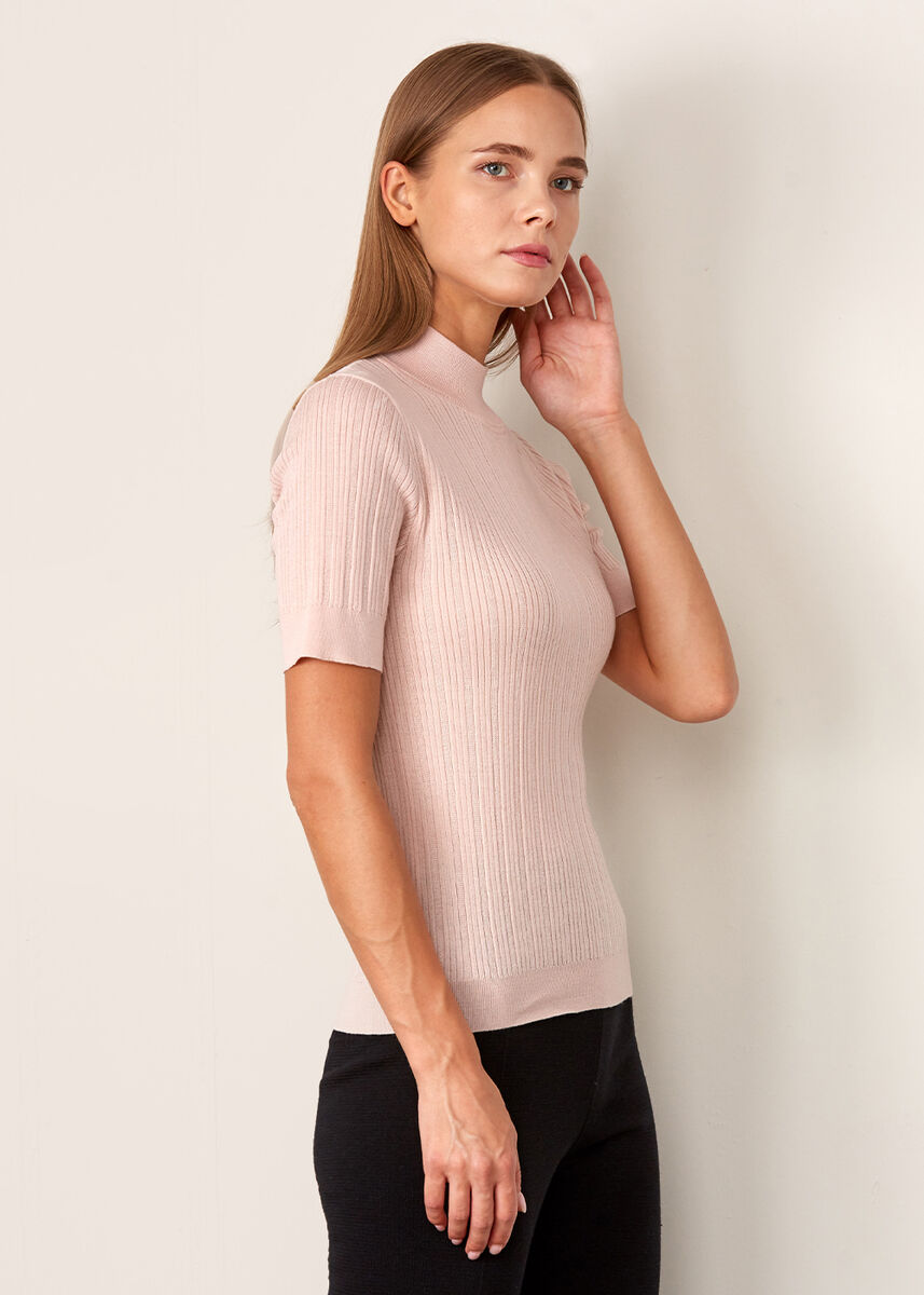 Balıkçı Yaka Merino Yün Kısa Kollu Pembe Triko Üst · 4