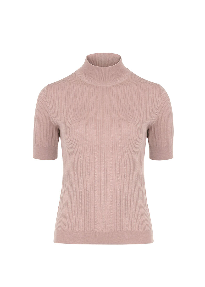 Balıkçı Yaka Merino Yün Kısa Kollu Pembe Triko Üst · 8