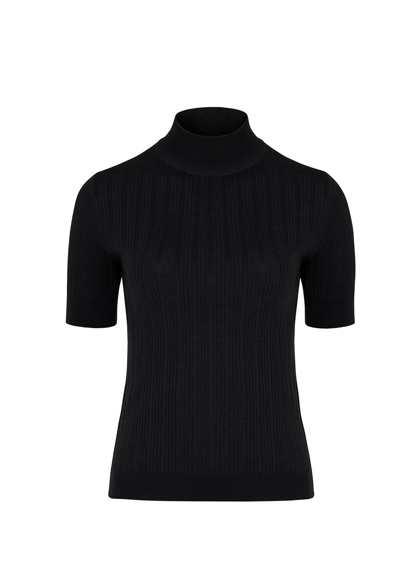 Balıkçı Yaka Merino Yün Kısa Kollu Siyah Triko Üst · 8