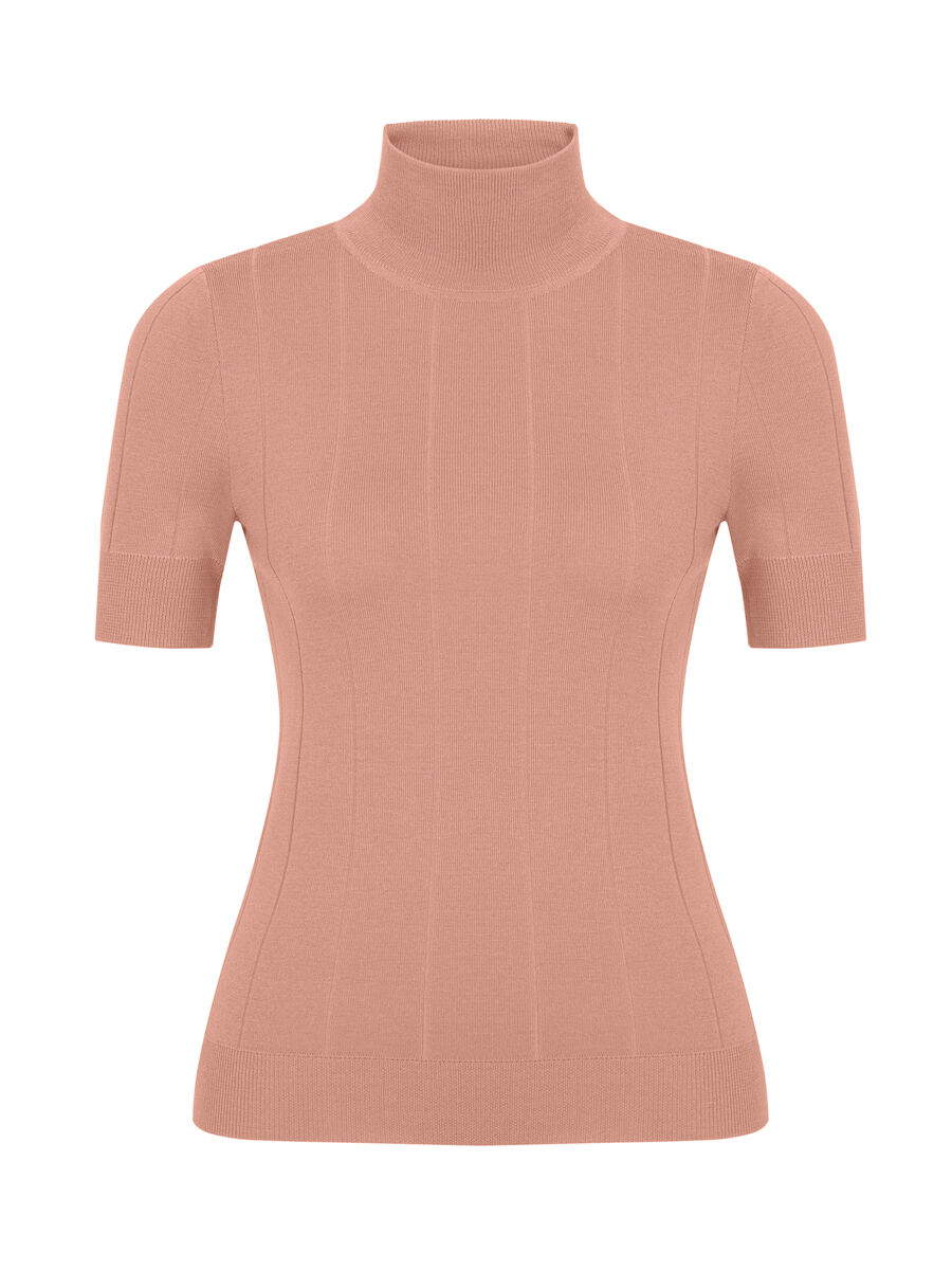 Balıkçı Yaka Saf  Merino Kısa Kol Pembe Triko Üst · 6