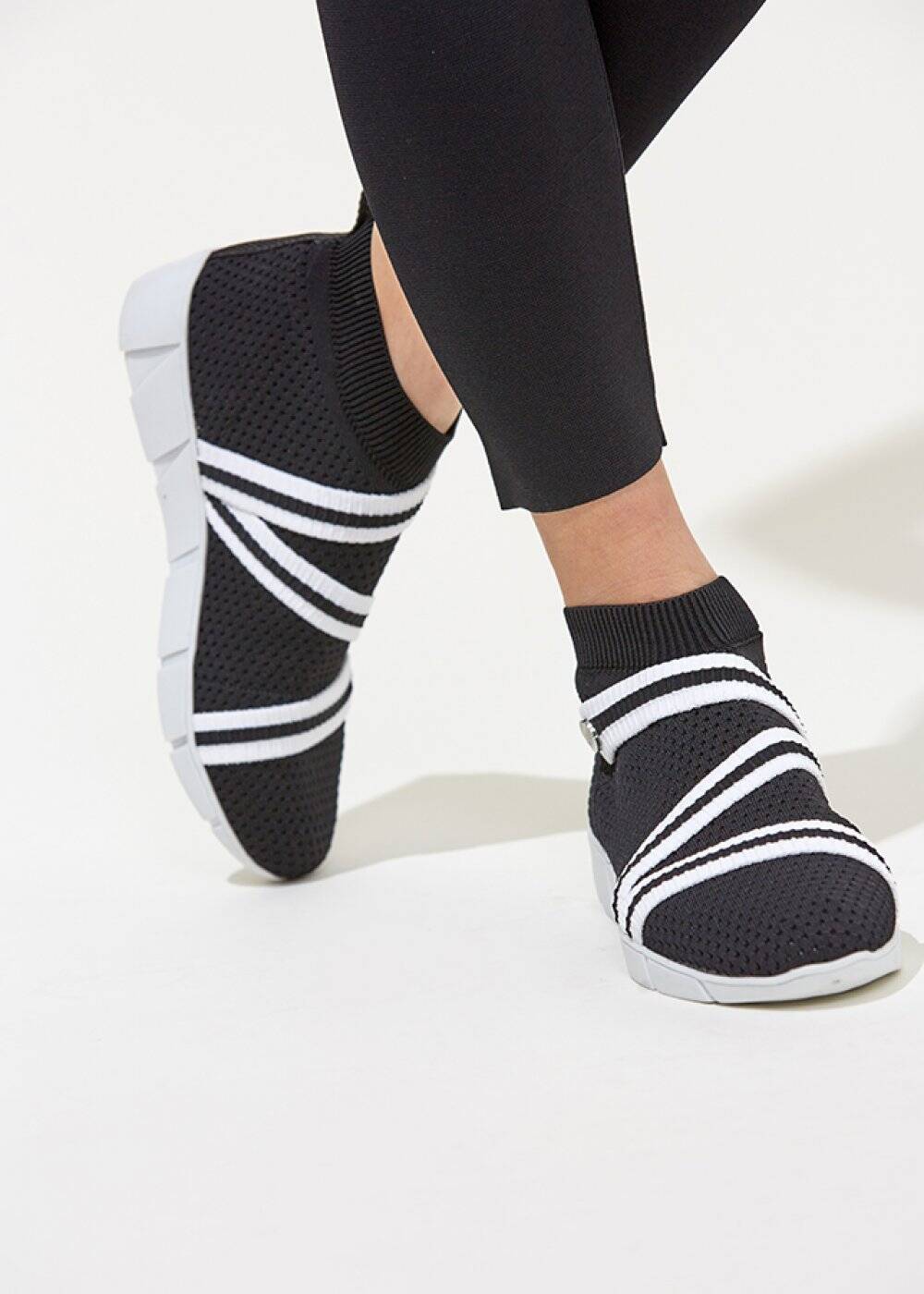 Bantlı Siyah Triko Sneakers - 2