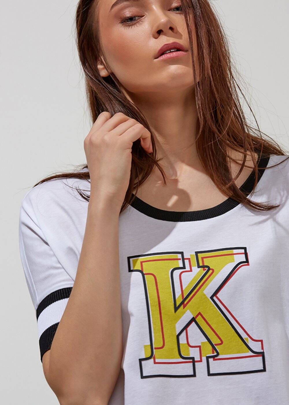 Baskılı Beyaz Pamuk T-Shirt - 1