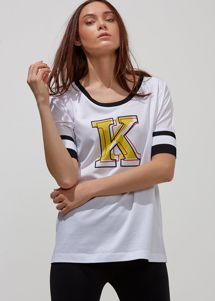 Baskılı Beyaz Pamuk T-Shirt · 4