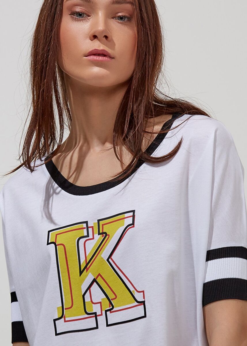 Baskılı Beyaz Pamuk T-Shirt · 5