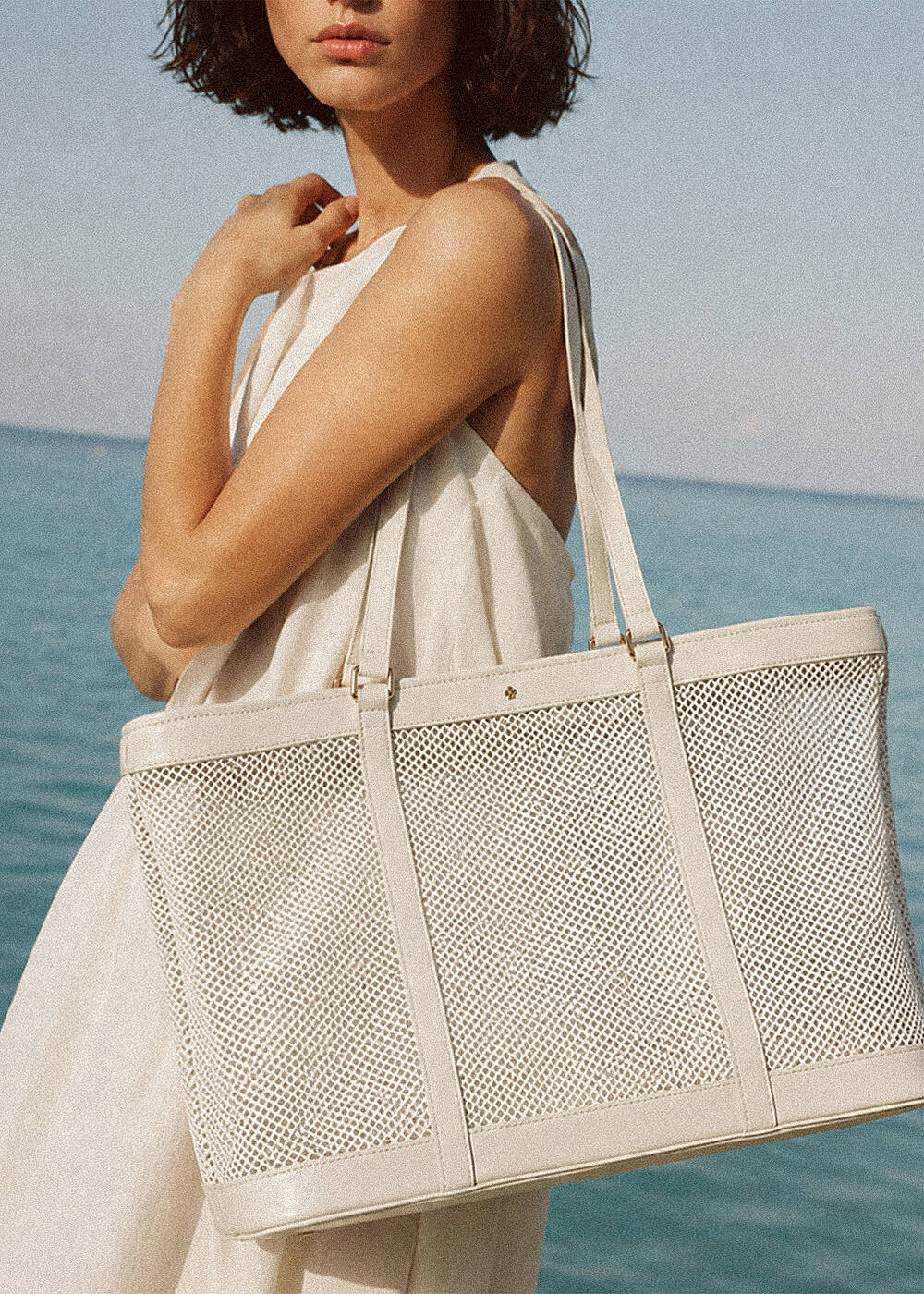Beige Mesh Shoulder Bag- Pherahs - 1