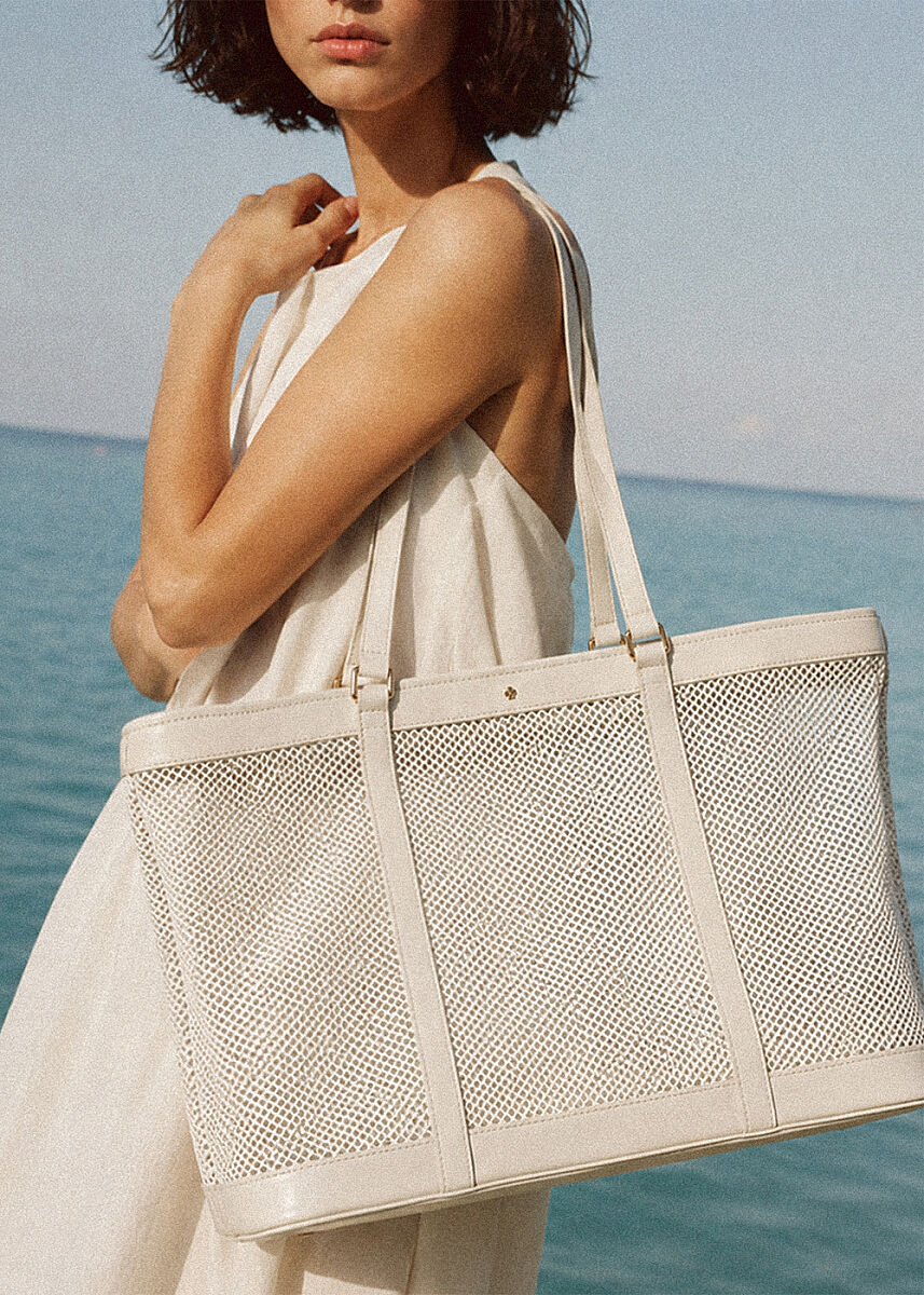 Beige Mesh Shoulder Bag- Pherahs - PHERAHS