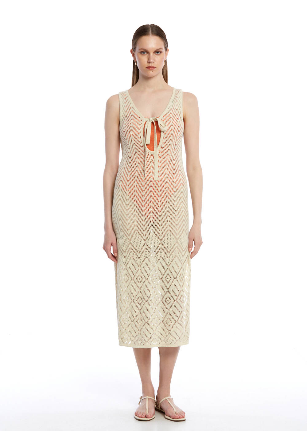 Bej Beachwear Triko Elbise - 1