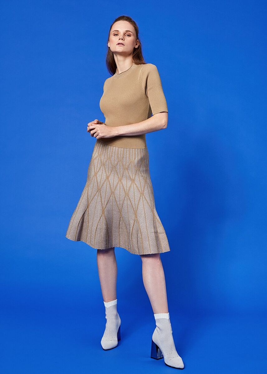 Bej Dizaltı Kloş Lurex Triko Elbise · 4