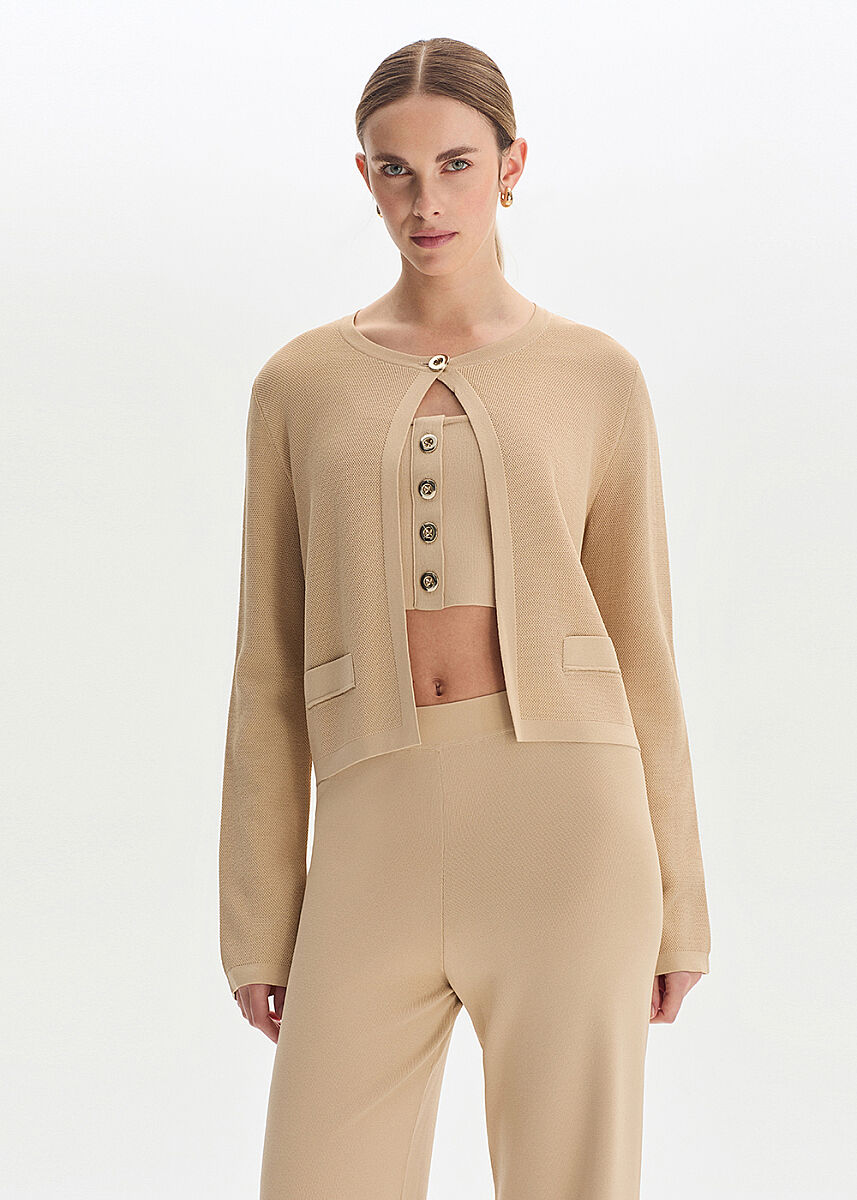 Bej Regular Fit Triko Ceket - KNITSS