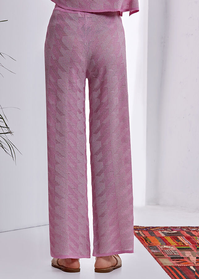 Ketenli Lurexli Desenlı Pembe Triko Pantolon · 3