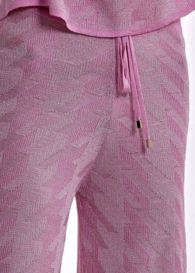 Ketenli Lurexli Desenlı Pembe Triko Pantolon · 5