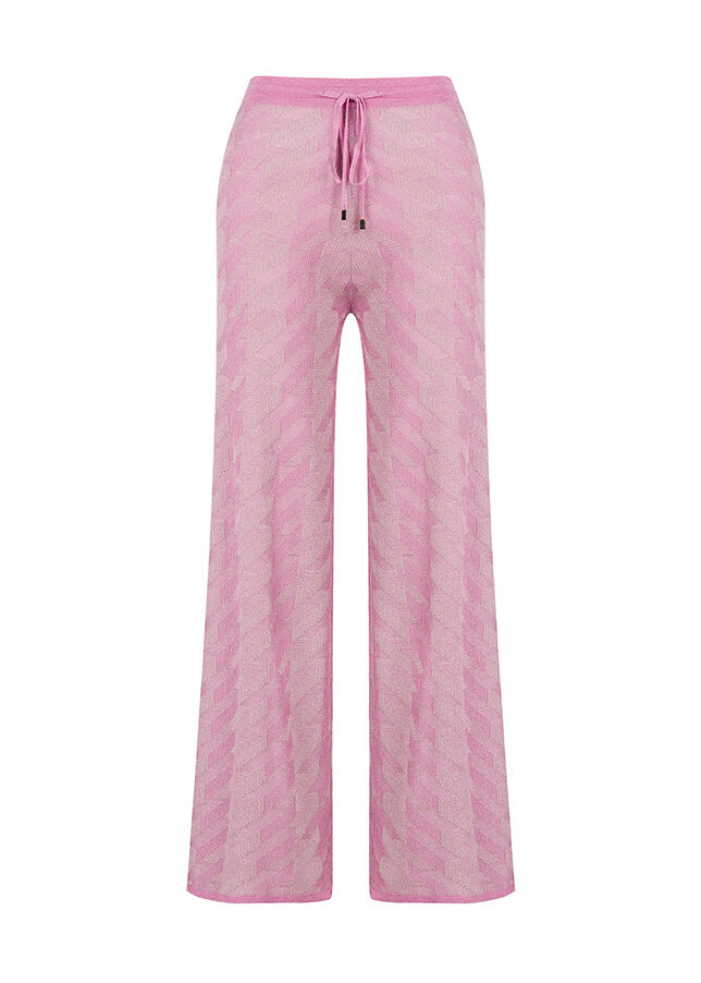 Ketenli Lurexli Desenlı Pembe Triko Pantolon · 6